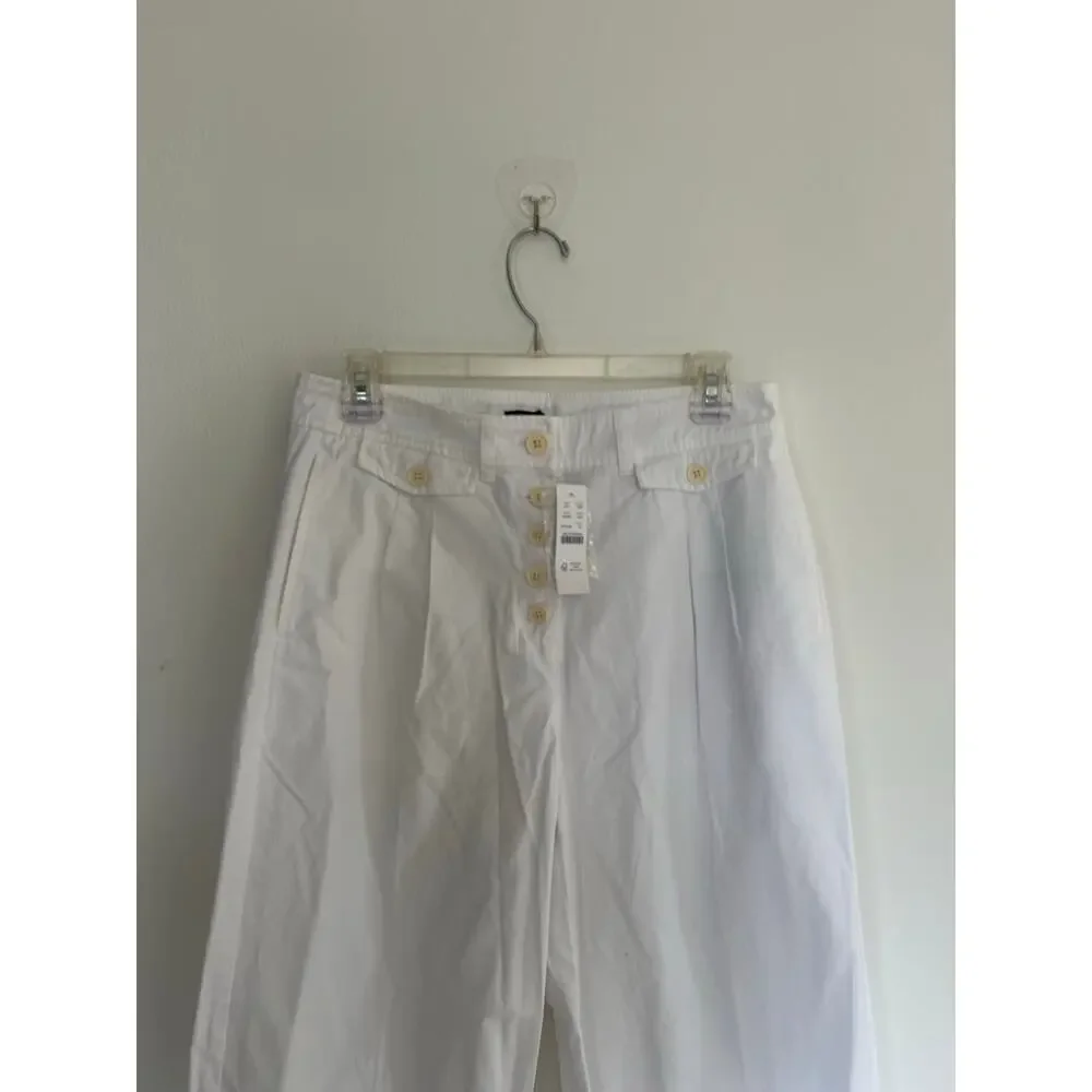 J. Crew front pleat wide leg button fly cotton white trousers sz 6 Tall/Long NWT